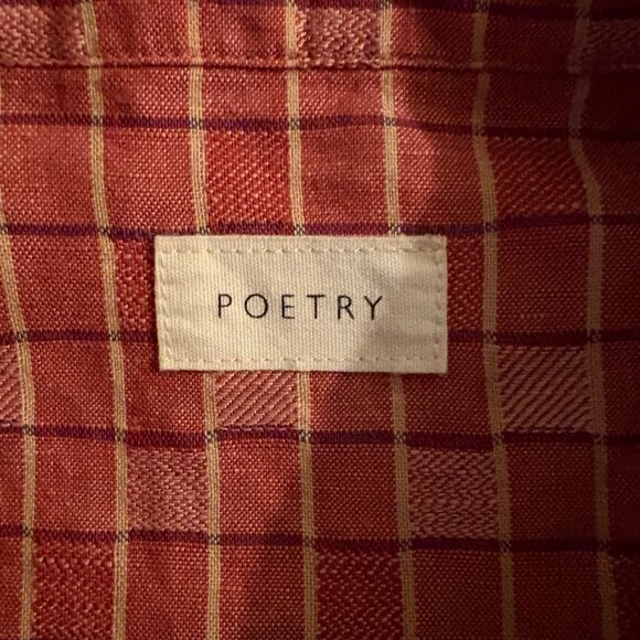NWOT Poetry Checked Blouse in linen & cotton in  Coral Red - Picture 9 of 10